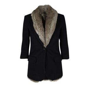 Elizabeth and James Black Wool Rabbit Fur Lined Coat Size SM